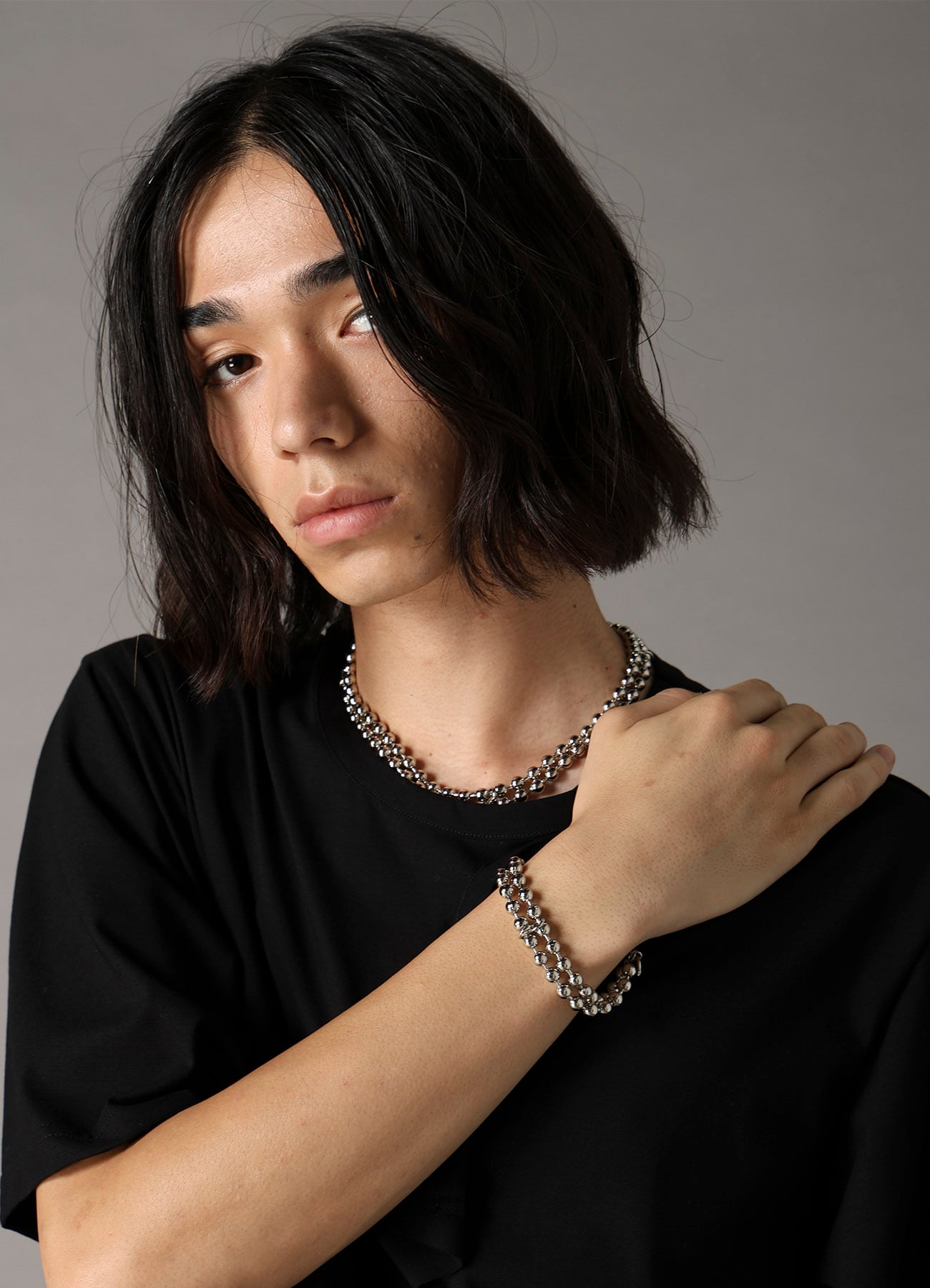 BRASS BALL CHAIN BRACELET(FREE SIZE Silver): Ground Y｜THE SHOP