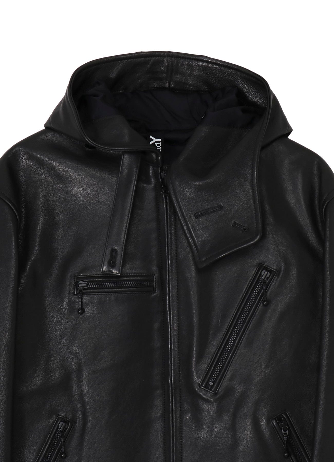 LAMB VEGETABLE HOODED LEATHER JACKET(FREE SIZE Black): Ground Y