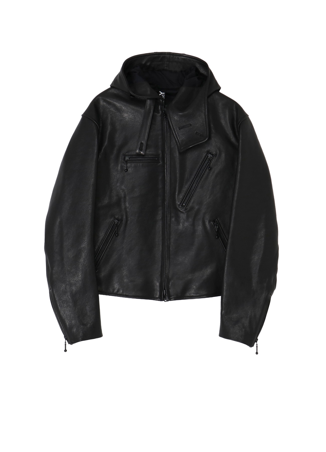 LAMB VEGETABLE HOODED LEATHER JACKET(FREE SIZE Black): Ground Y
