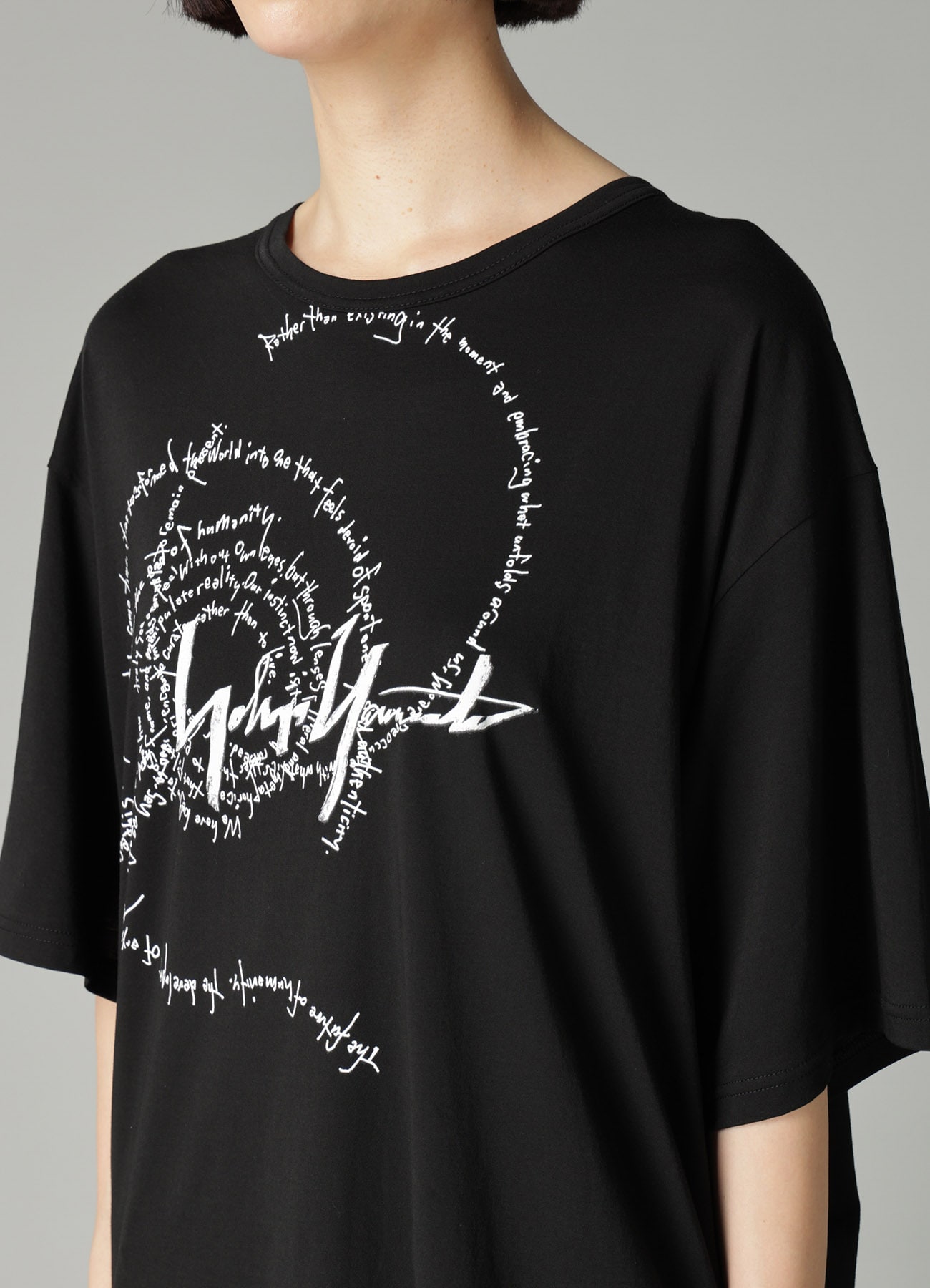 COTTON SINGLE JERSEY SWIRL YY SHORT SLV T(S Black): Yohji Yamamoto