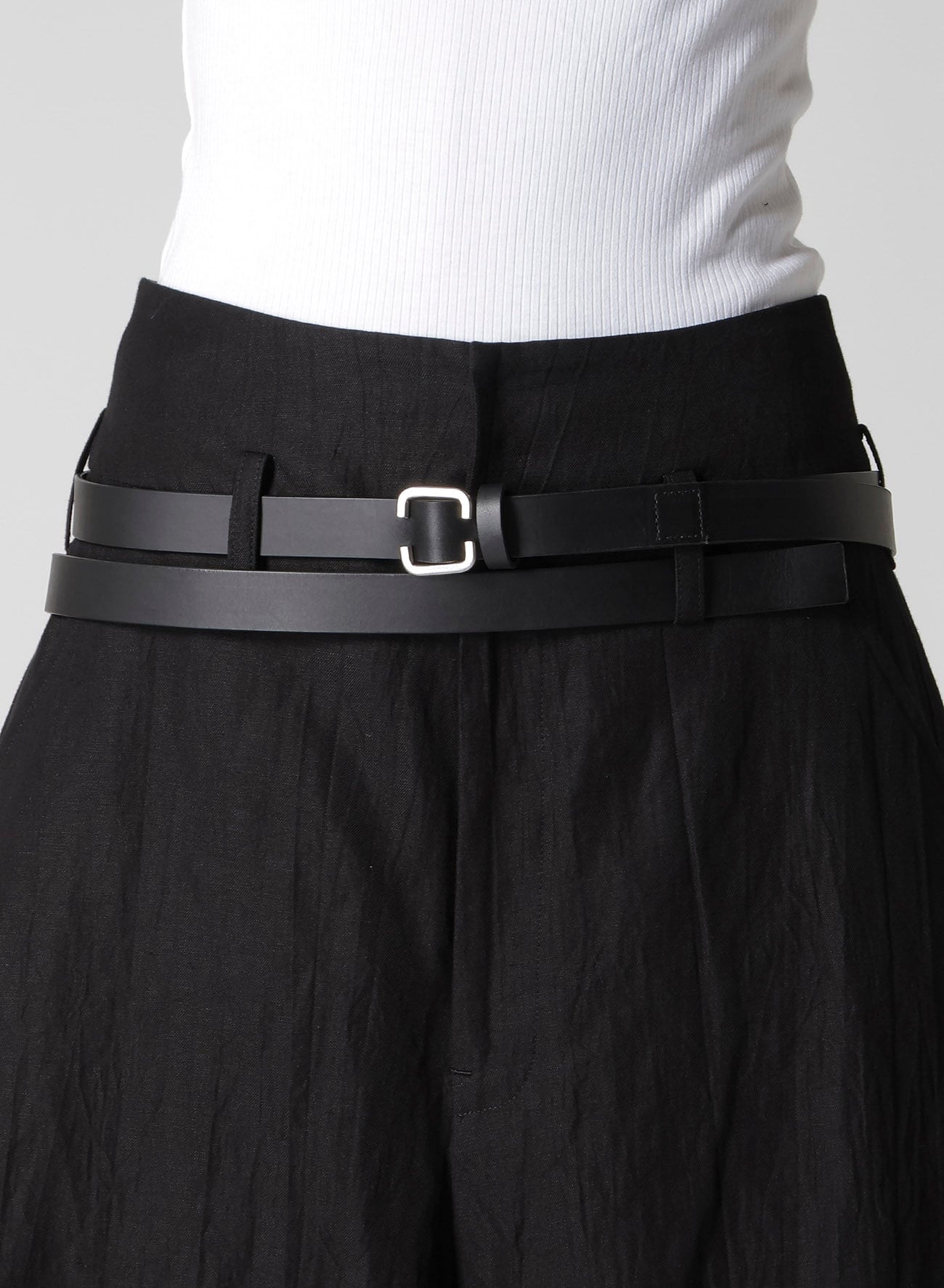 MATT SOFT OIL LEATHER LONG LENGTH BELT(FREE SIZE Black): Yohji