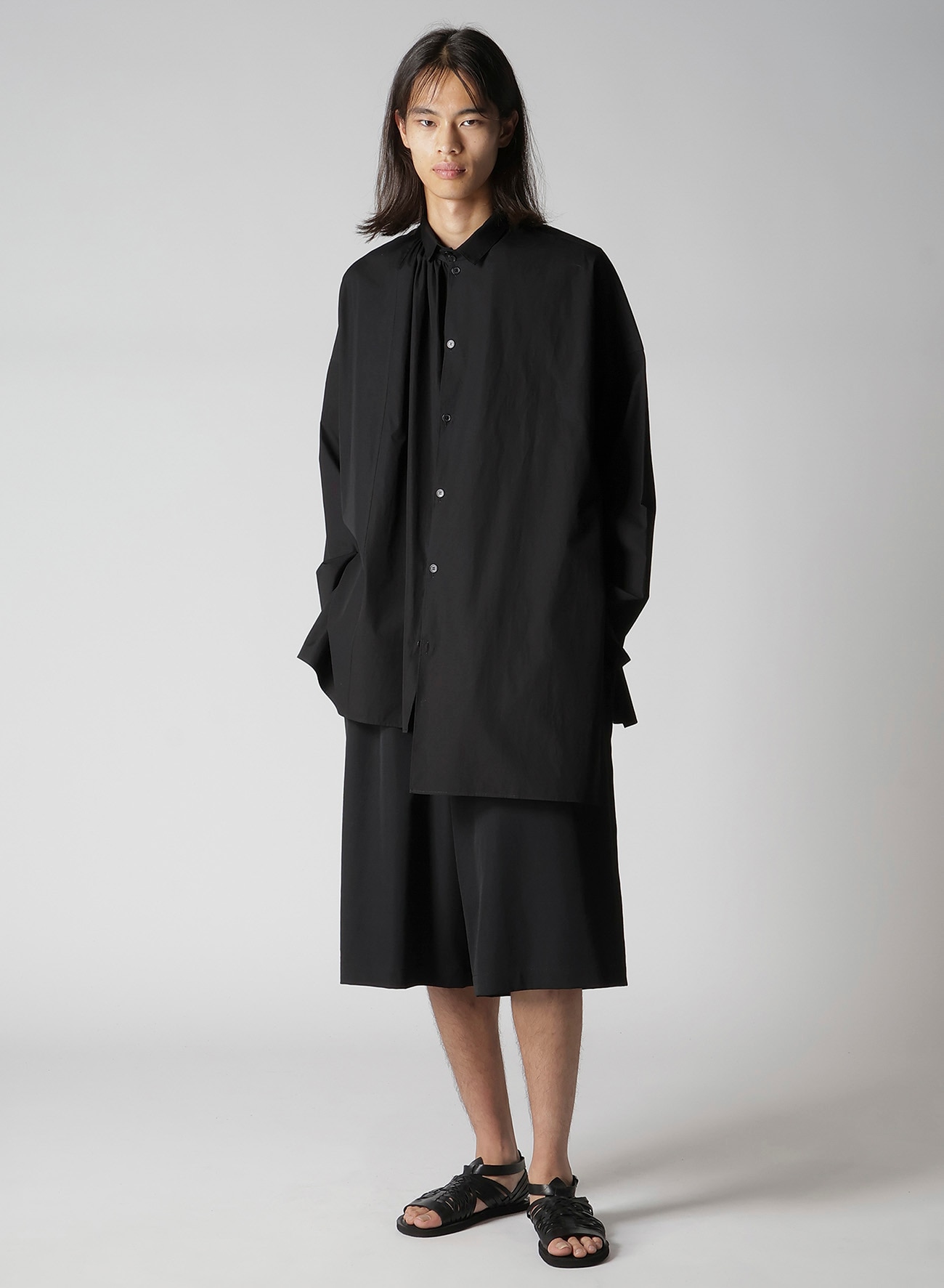 COTTON BROAD GATHER DOUBLE BLOUSE(S Black): Yohji Yamamoto POUR
