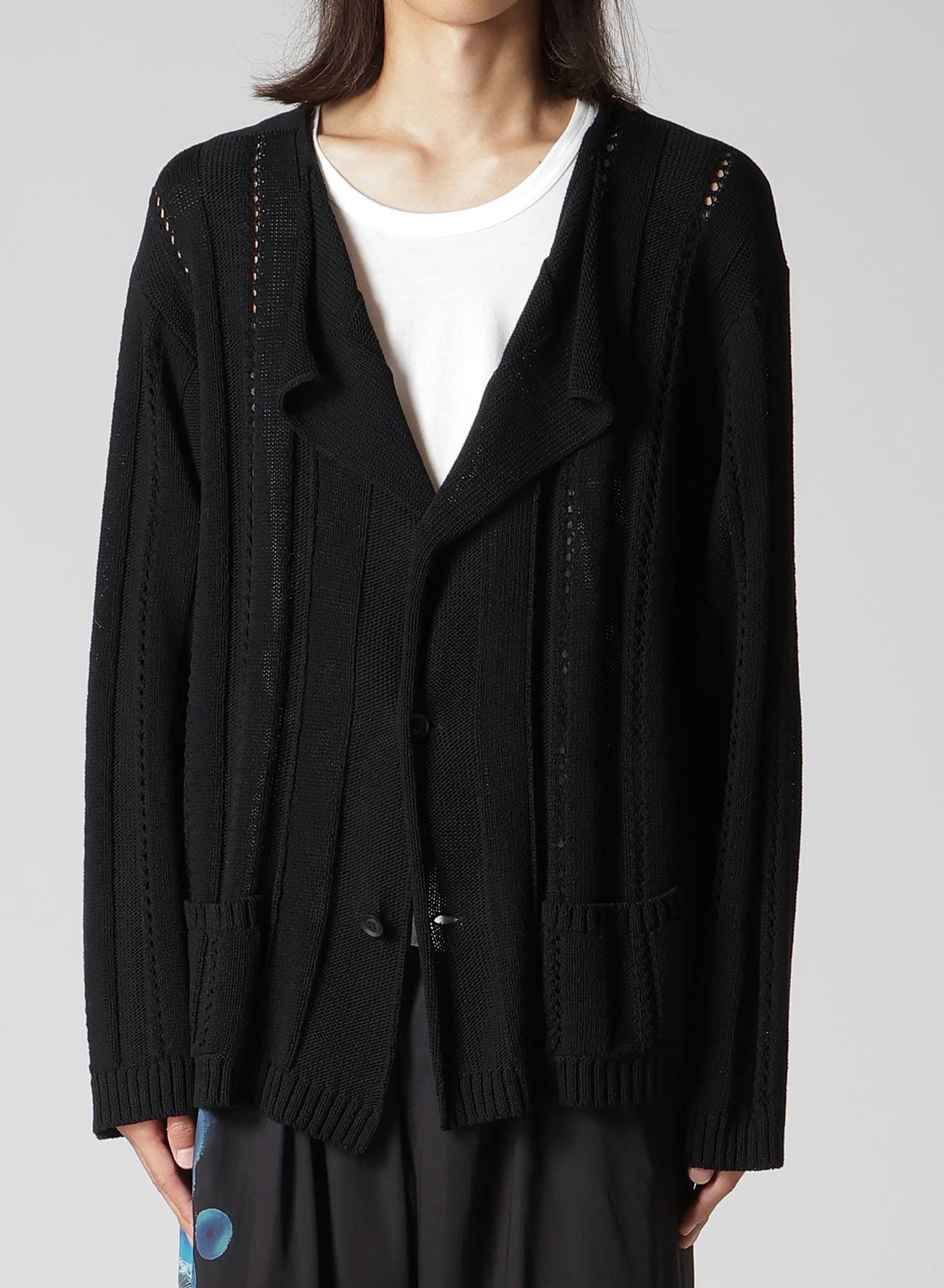 5G 1PLY OPENWORK RIB CARDIGAN(FREE SIZE Black): Yohji Yamamoto
