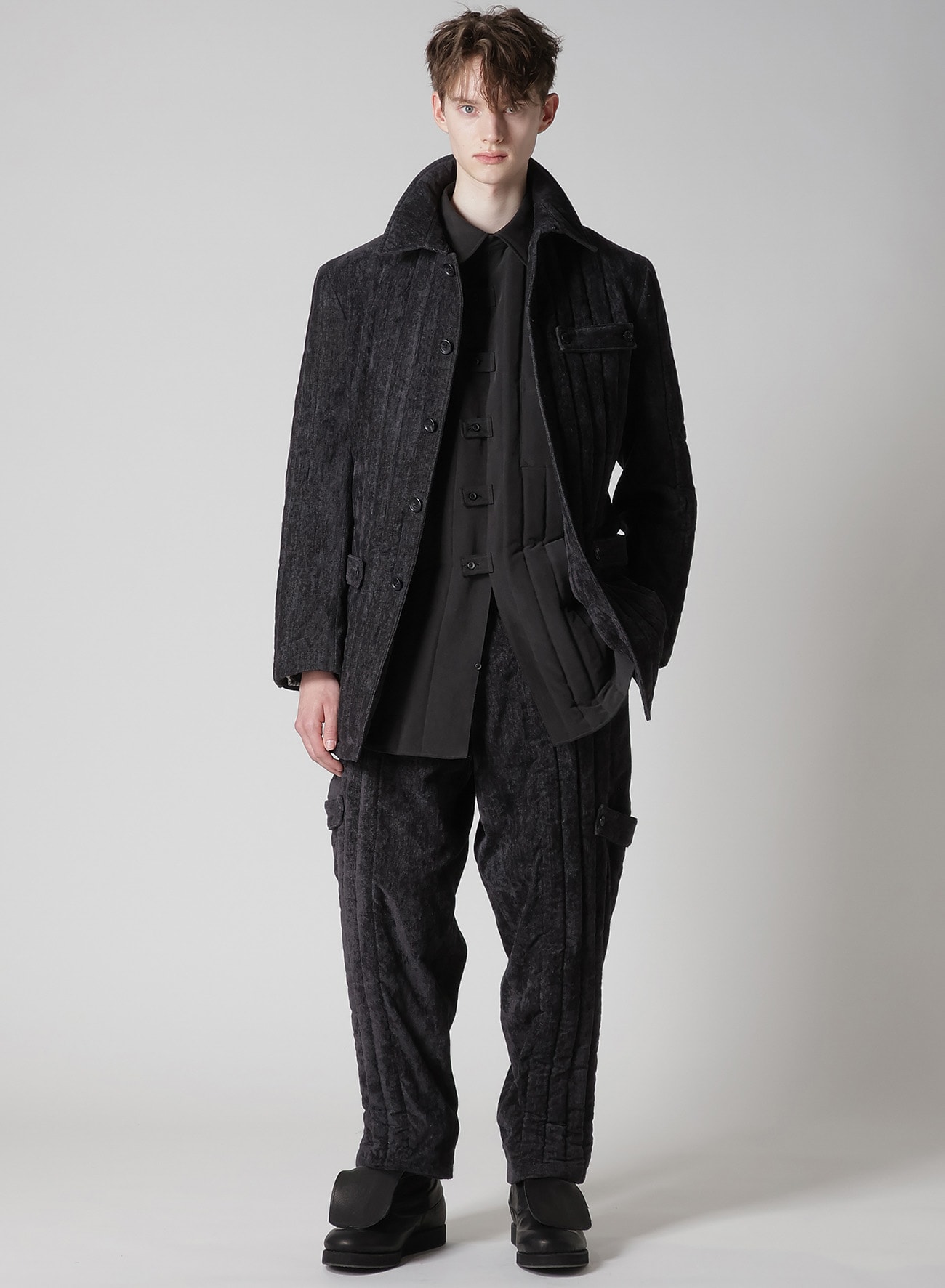 32M WEATHER TAB PADDED BLOUSE(S Black): Yohji Yamamoto POUR HOMME
