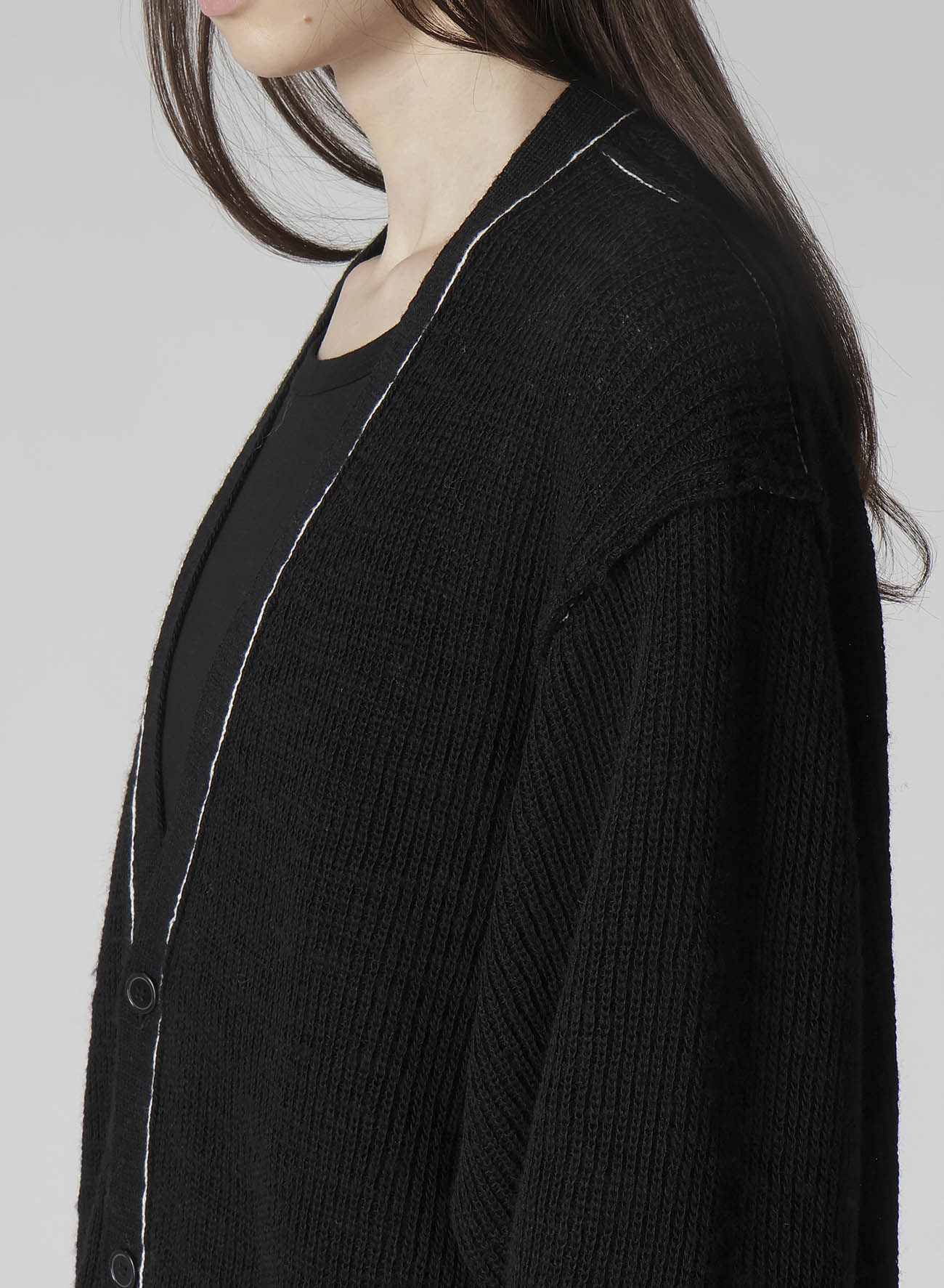 HALF CARDIGAN SLIT DETAIL V NECK CARDIGAN(FREE SIZE Black): Soldes