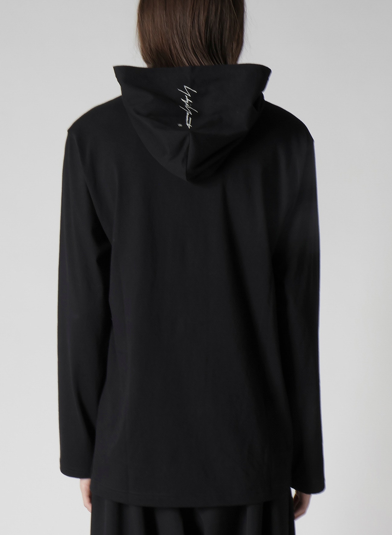 30/- PLAIN STITCH HOOD SIGNATURE PRINT HOODIE(M Black): Yohji