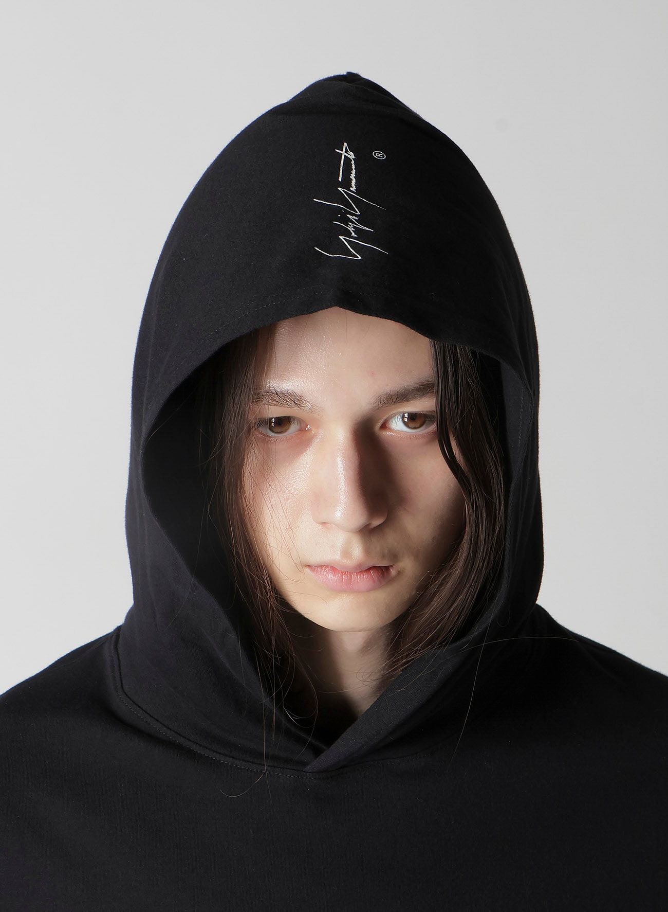 30/- PLAIN STITCH HOOD SIGNATURE PRINT HOODIE(M Black): Yohji