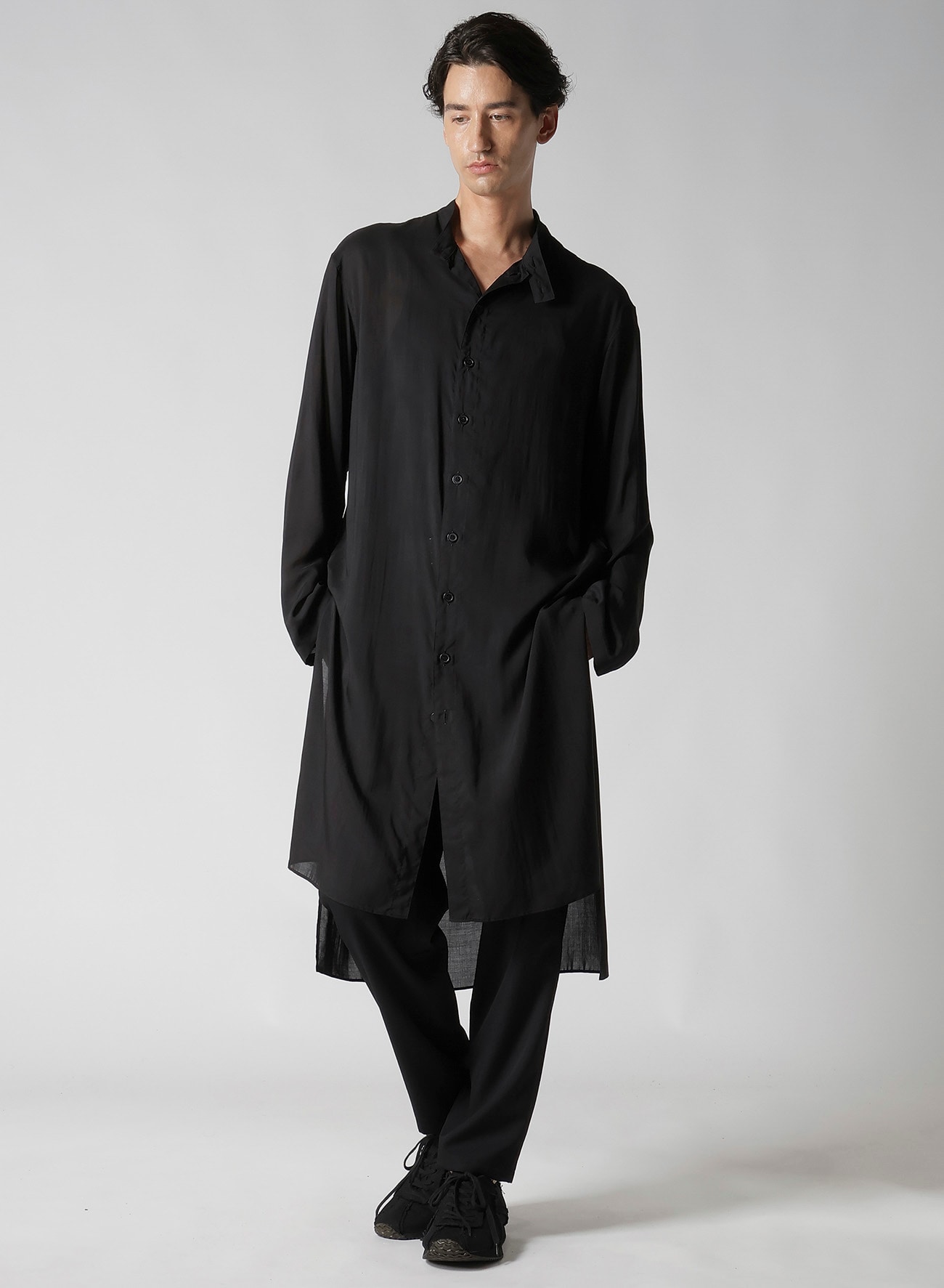 80 MODAL LOAN STAND COLLAR LONG BLOUSE(XS Black): Vintage｜Special