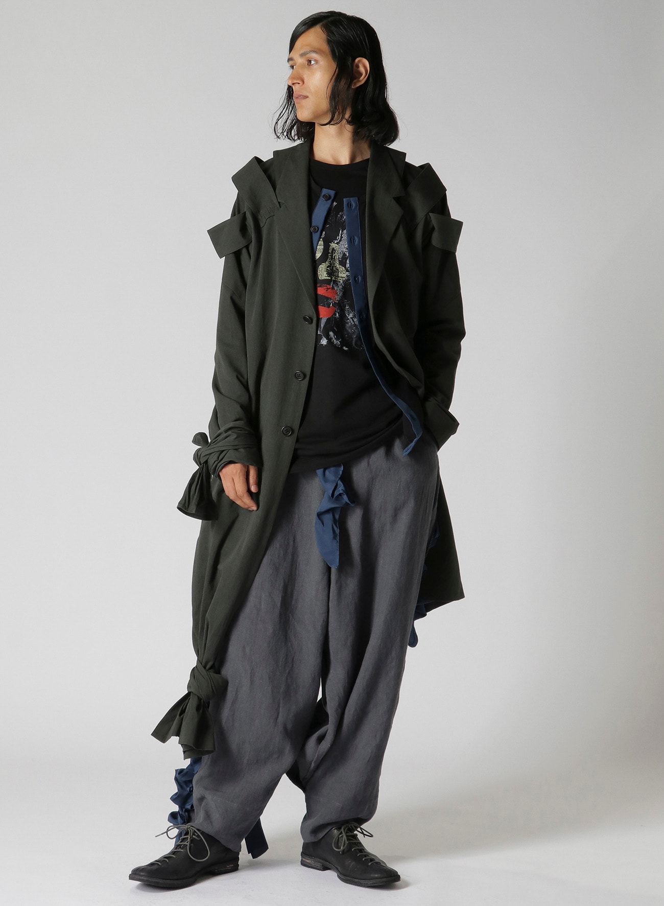 COTTON TWILL SHOULDER EPAULET DOUBLE JACKET(XS Black): Vintage