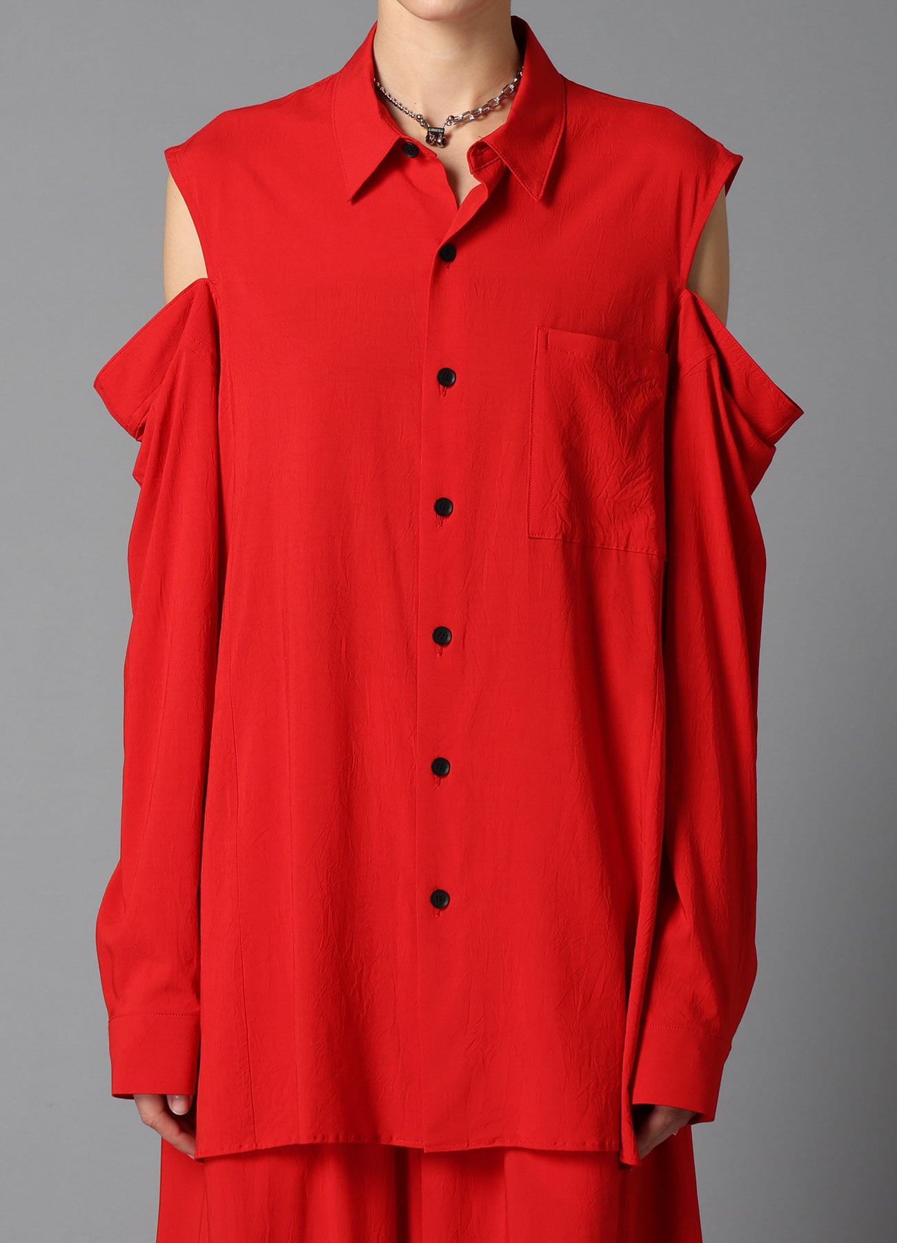 RY/ WRINKLED LAWN SLIT SHOULDER SHIRT(S Red): LIMI feu｜THE SHOP