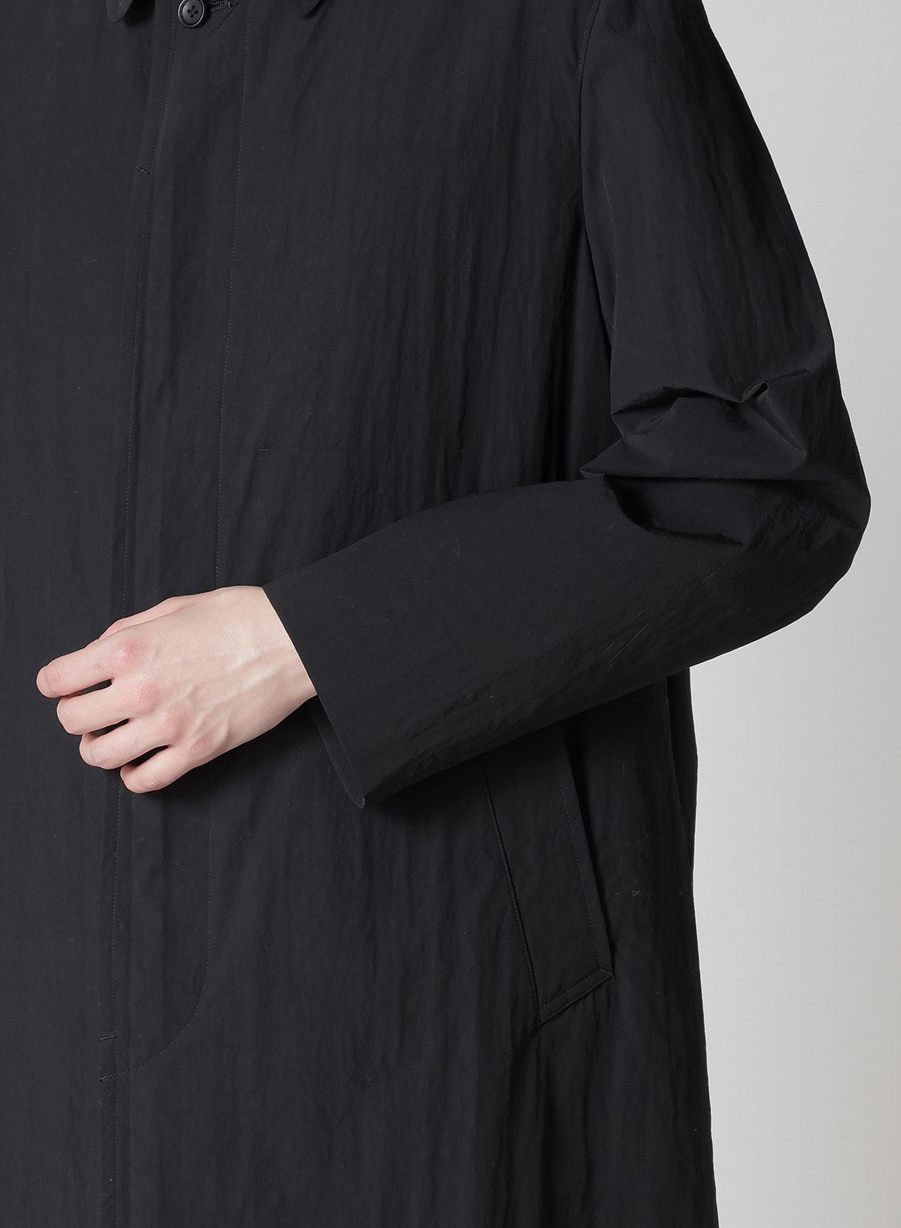 NYLON WEATHER COAT WITH FLY FRONT COLLAR(XS Black): Soldes｜THE