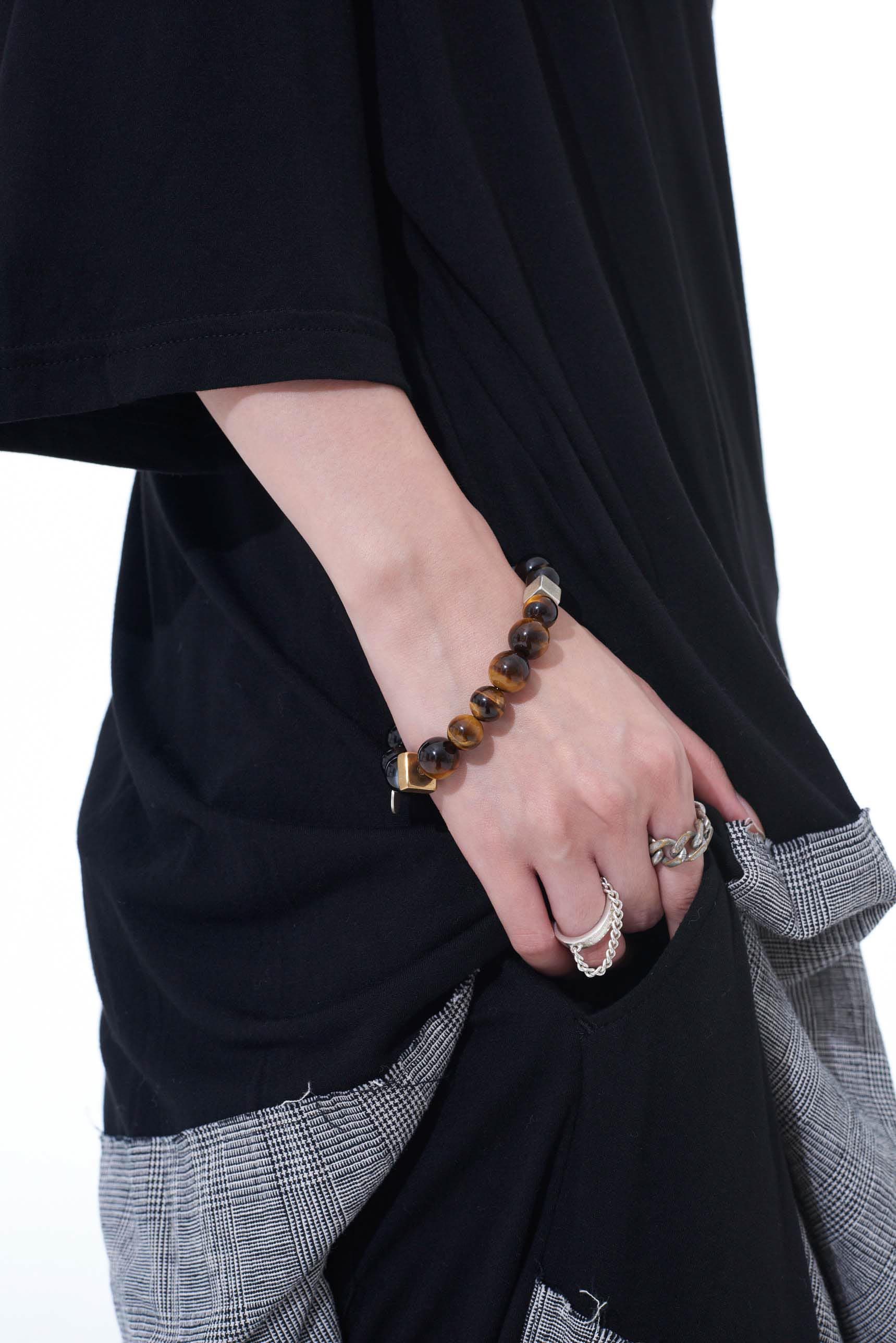 TIGER'S EYE+SMOKY QUARTZ BRASS BRACELET (FREE SIZE Brown): S'YTE