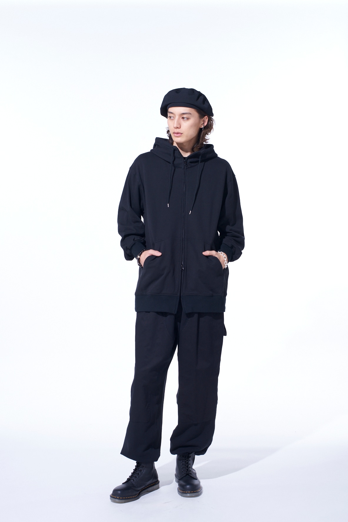 FRENCH TERRY FLOWER EMBROIDERY ZIP-UP HOODIE(S Black): S'YTE｜THE