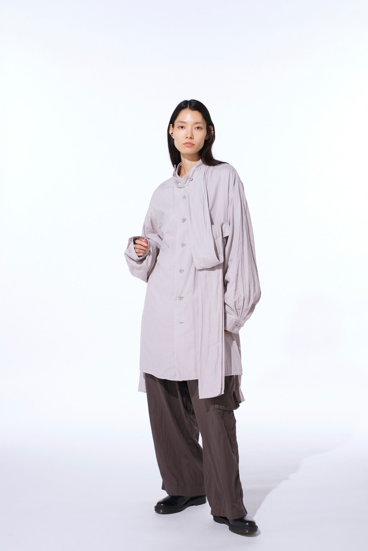 Double Gauze Band Collar Stole Shirt(M Light grey): S'YTE｜THE