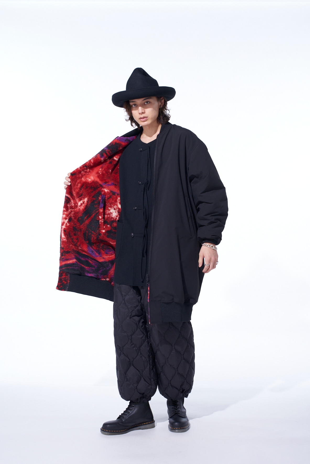 S'YTE X TAION REVERSIBLE LONG BOMBER JACKET WITH RED PRINTED