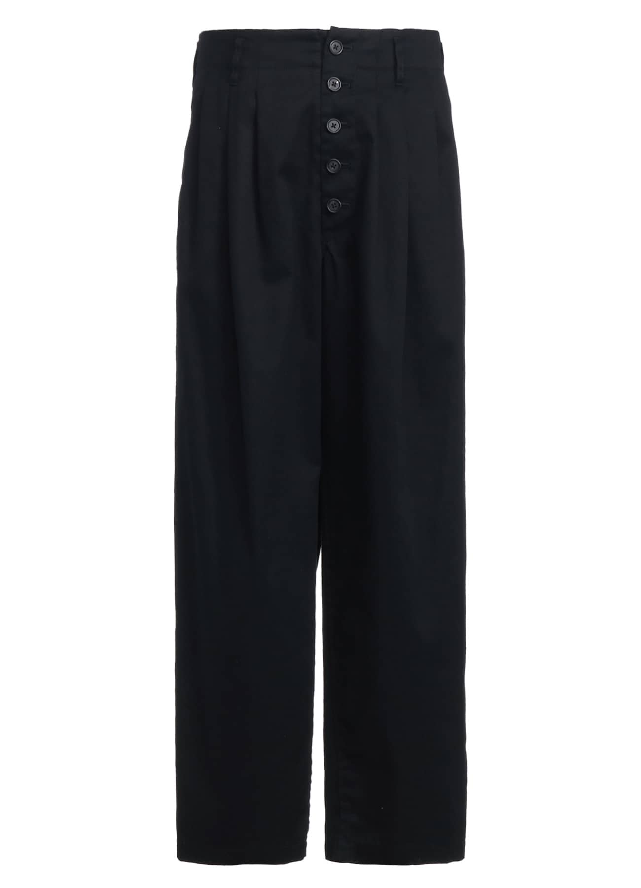 COTTON TWILL 3-TUCK WIDE TROUSERS WITH SIDE STRIPES(M Black): S