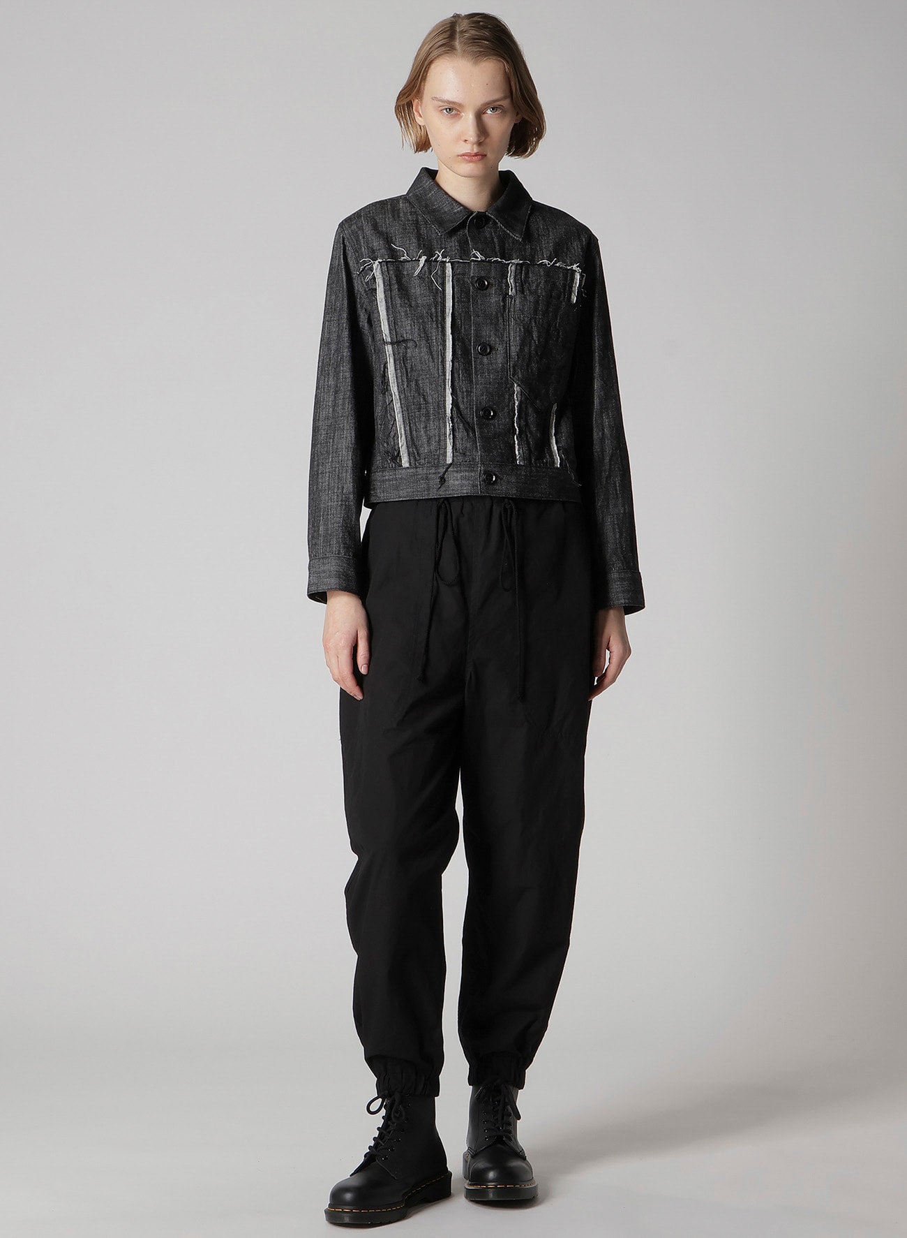 8OZ UNTRIMMED PANEL DENIM JACKET(XS Black): Soldes｜THE SHOP YOHJI