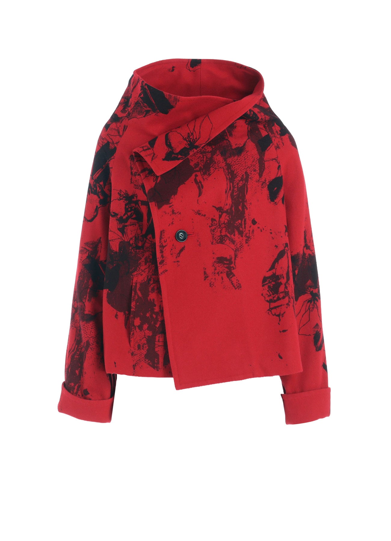 WOOL FLOWER PRINT WRAP COAT(S Red): Y's｜THE SHOP YOHJI YAMAMOTO