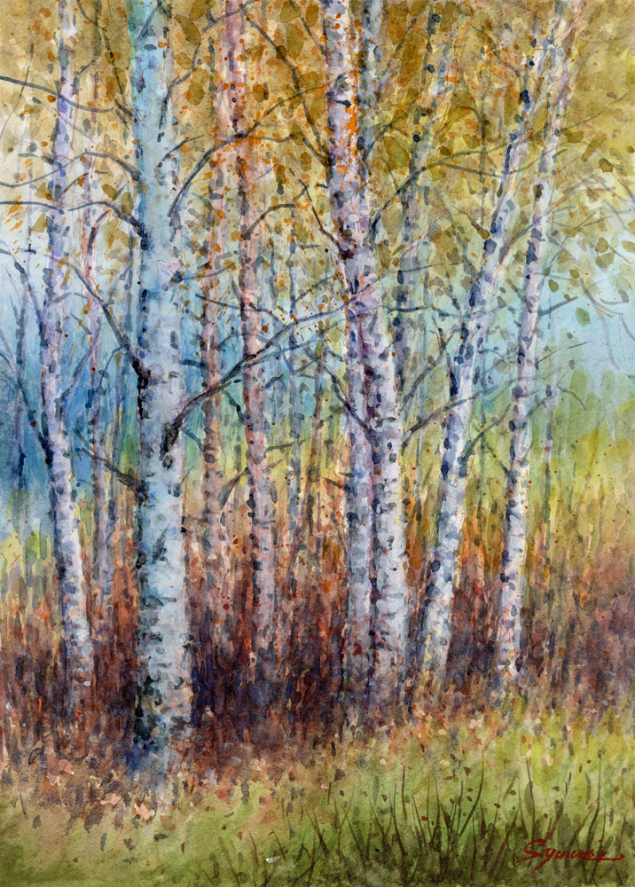 水彩画原画 白樺林5 ＃698 | syoumei ｜インテリア絵画 アートの専門