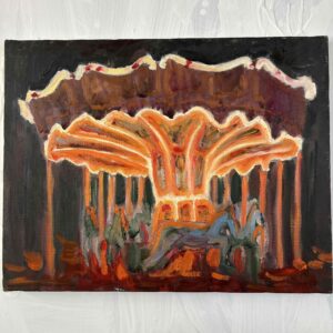 32×41㎝「夜のメリーゴーランド2」原画・油彩画・F6 | かいがのみせ