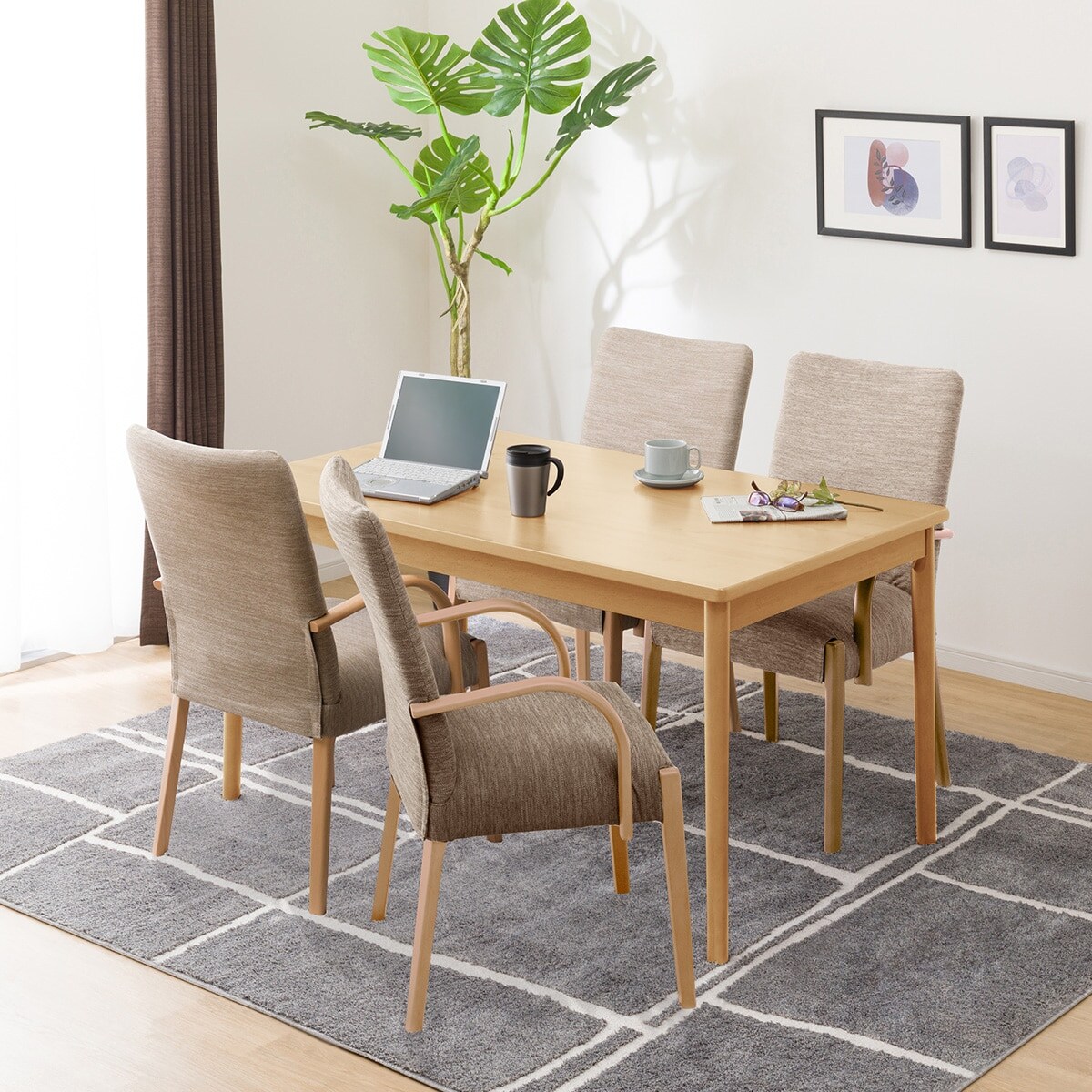 幅135cm] ダイニングこたつテーブル5点セット(NV22 135LBR/C-10K肘付き