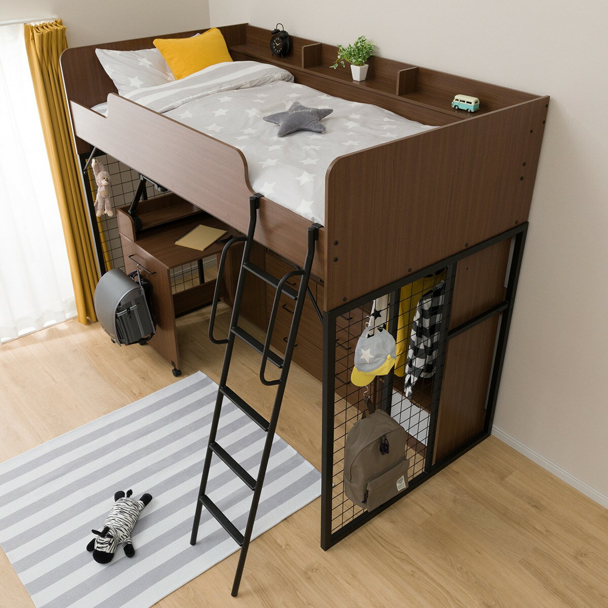 エントリーでP5】 [幅203cm] ロフトベッド(デニッシュT MBR/BK） 机