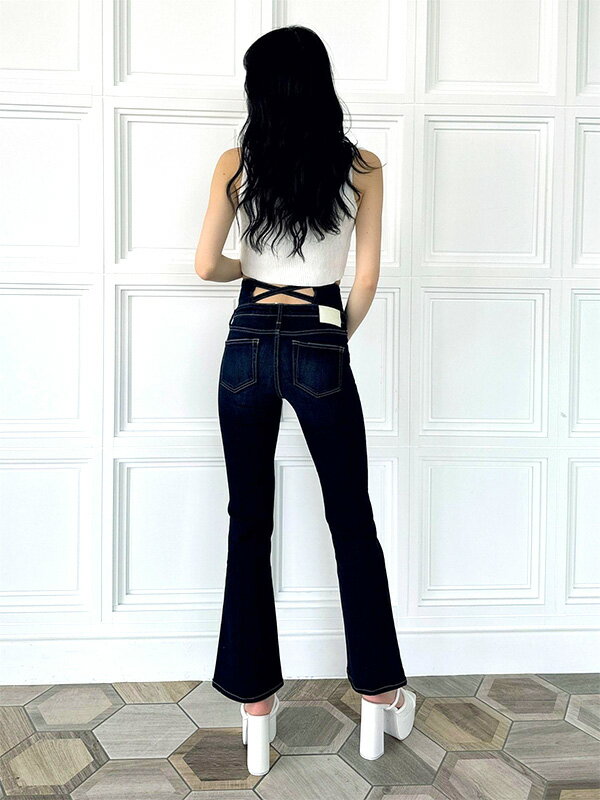 GYDA ジェイダ デニム パンツ NEW ハイウエスト BACK クロス フレア