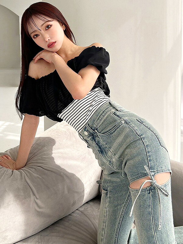 RESEXXY リゼクシー デニム パンツ カット アウト リボン デニム