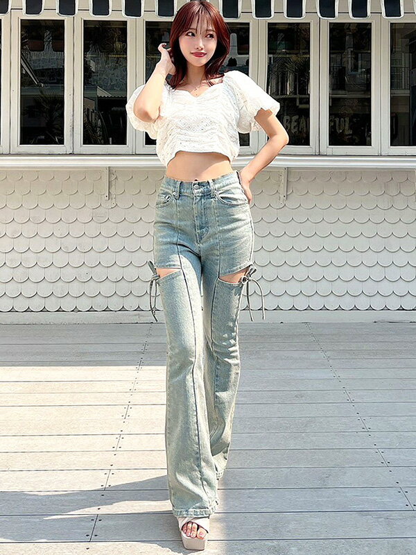 RESEXXY リゼクシー デニム パンツ カット アウト リボン デニム