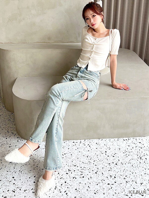 RESEXXY リゼクシー デニム パンツ カット アウト リボン デニム