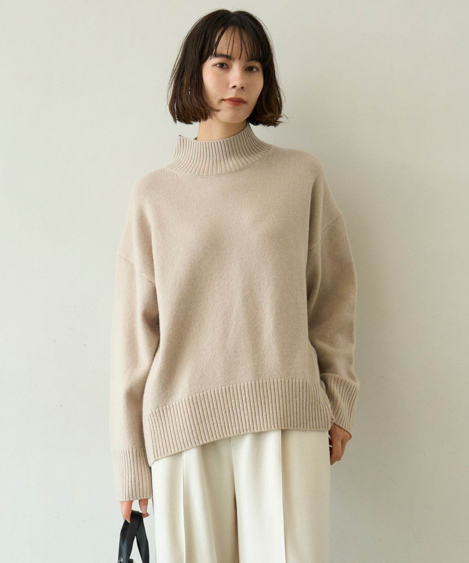 楽天市場】ハイネック ニット（カラーベージュ）（レディース