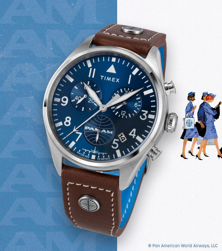 Pan Am x Timex Chronograph 42mm Leather Strap Watch - TWG030000
