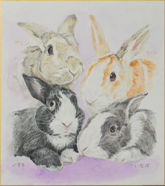 色紙にうさぎさんを描きました。子うさぎちゃん。｜木彫りうさぎのパパ