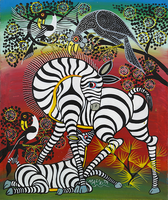 シマウマの親子/鳥 - ティンガティンガオンラインショップ