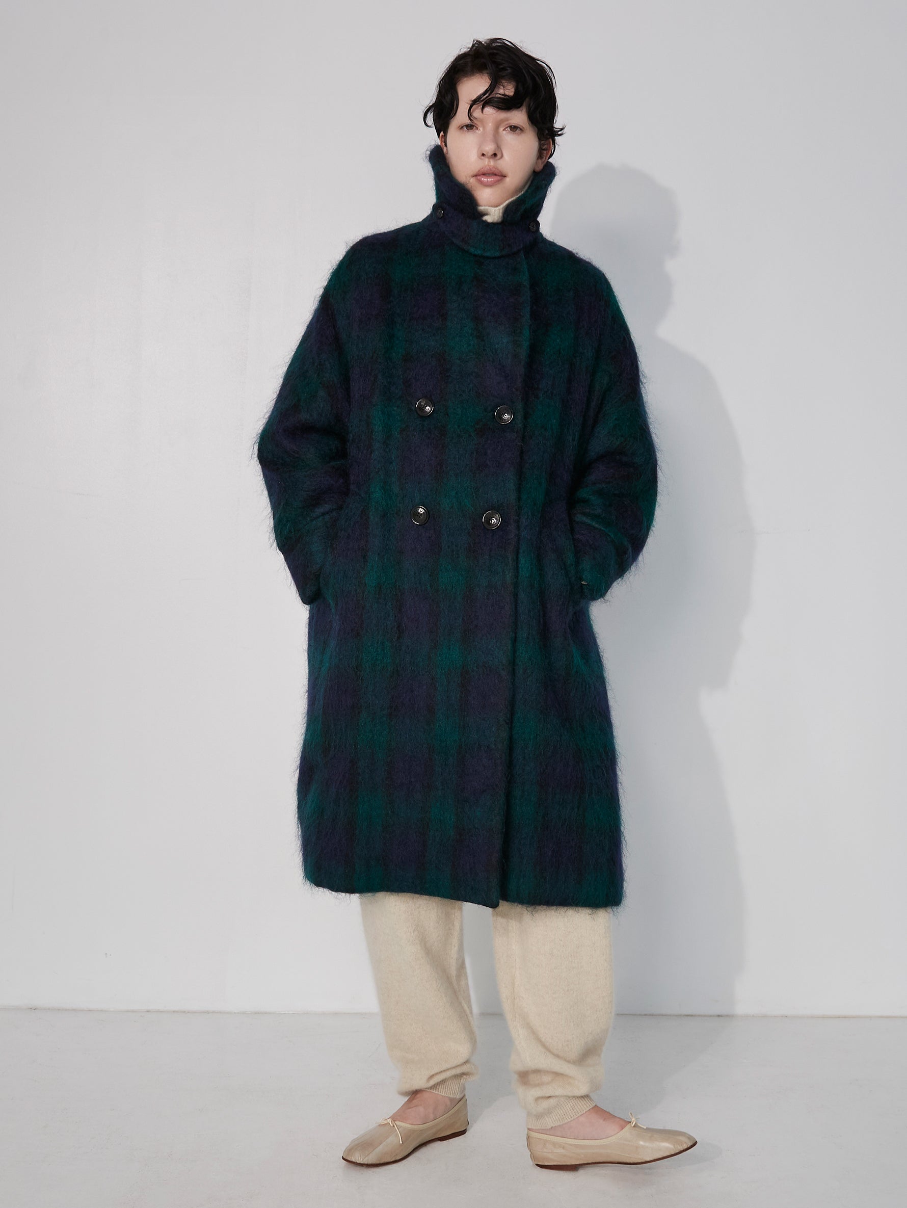 チェックシャギーテントコート/TBEA-251