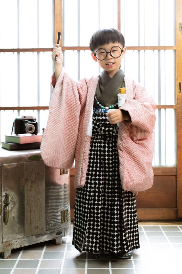 5歳男の子】七五三 ピンク地絞り羽織&袴スタイリング – 京都着物 宮川