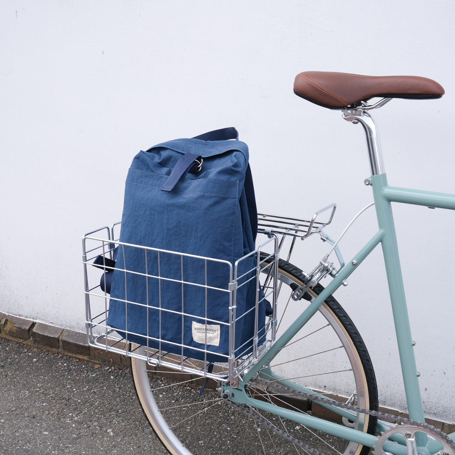 折りたたみ自転車 青 ブラウンサドル 前バスケット付き 折りたたみ