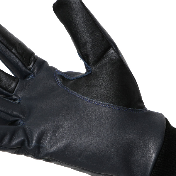 東京ヒマワリ / 佐々木手袋 メンズ 牛革 三本山革手袋 リブ付き ネイビー