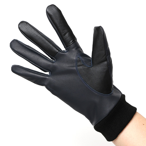 東京ヒマワリ / 佐々木手袋 メンズ 牛革 三本山革手袋 リブ付き ネイビー