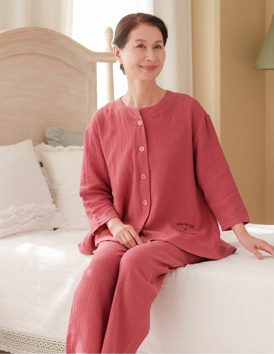 伸びるダブルガーゼ 女性用ルームウェア 前開きパジャマ 【KISS MY LIFE】