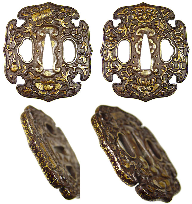 太刀鍔 鍔 日本刀 時代物 銀象嵌 鉄鍔 鍔 無銘 与四郎2 (TU-070713