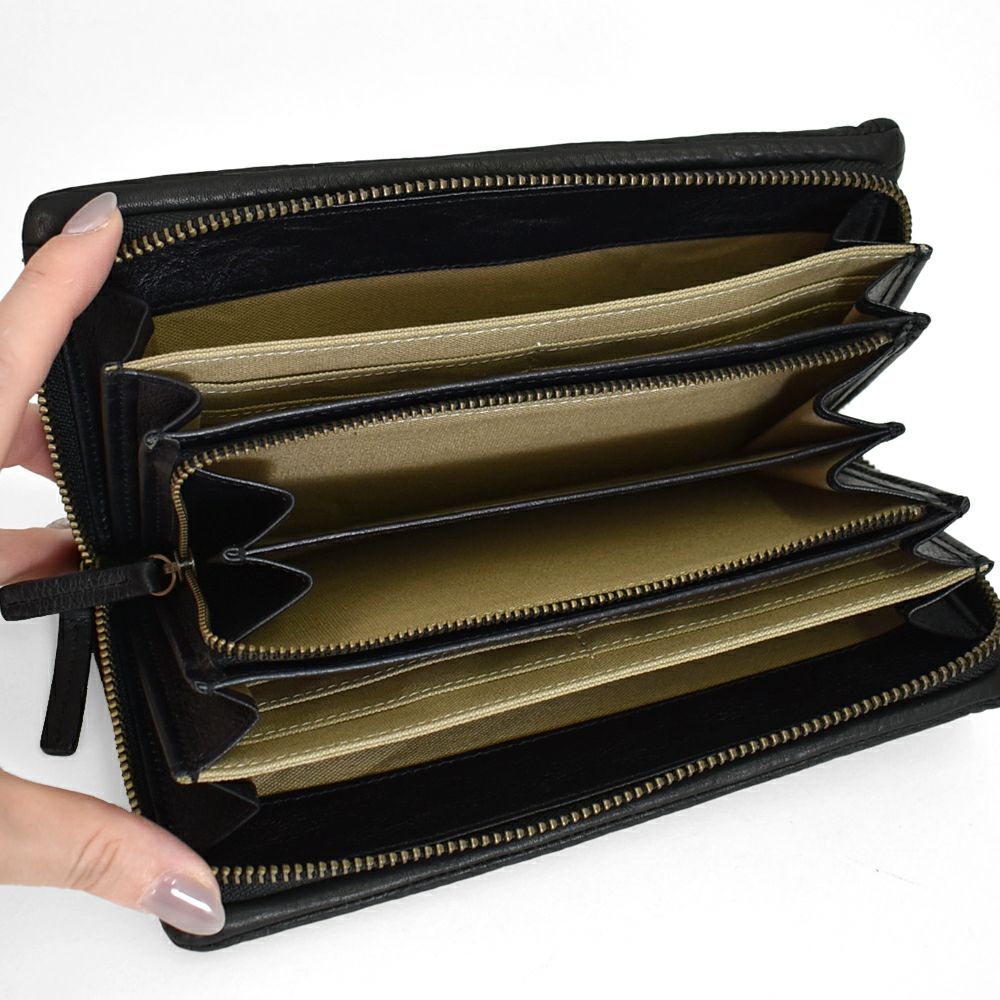 アインソフ (Ain Soph) 袋縫いラウンドファスナー長財布 革財布 黒