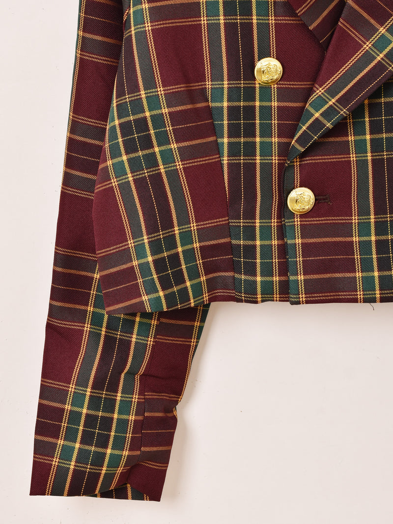 2色展開】Meridian チェック柄 ショート テーラードジャケット – 古着