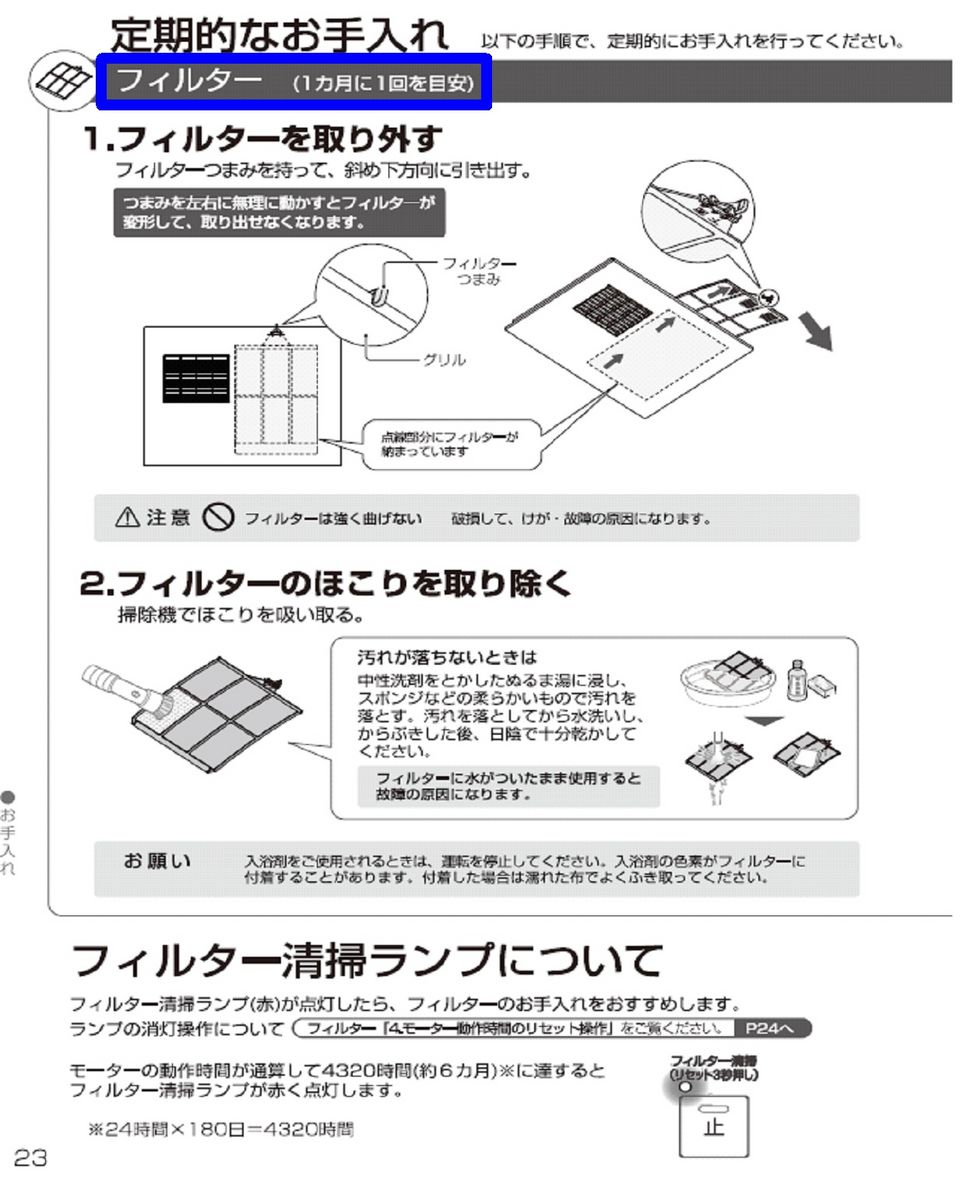 浴室換気暖房乾燥機（三乾王）のお手入れ | お手入れ・点検 | お客様