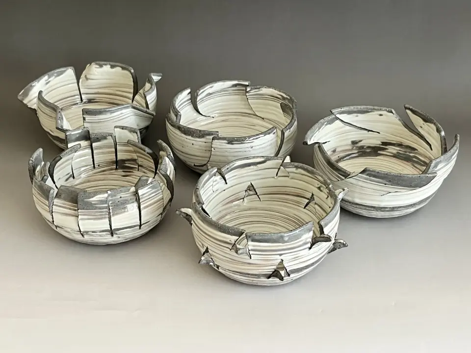 加藤作助 瀬戸伊賀 割山椒 向付 五客 小鉢 懐石 会席 和食器 | 陶酔庵