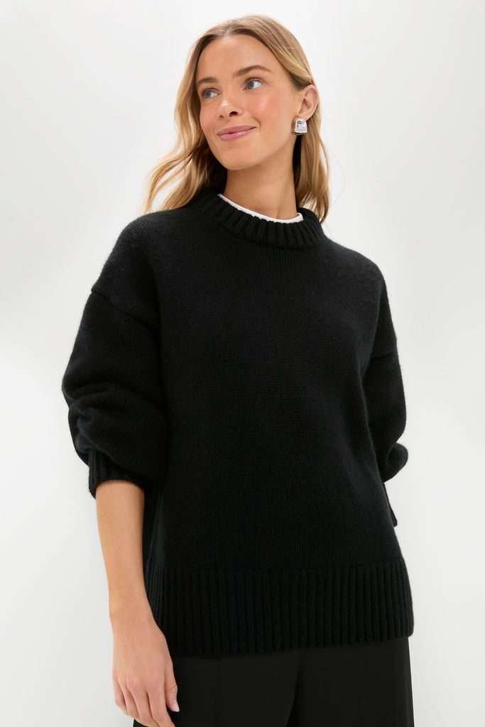 Black Genevieve Cashmere Wool Blend Crewneck Sweater | Tuckernuck