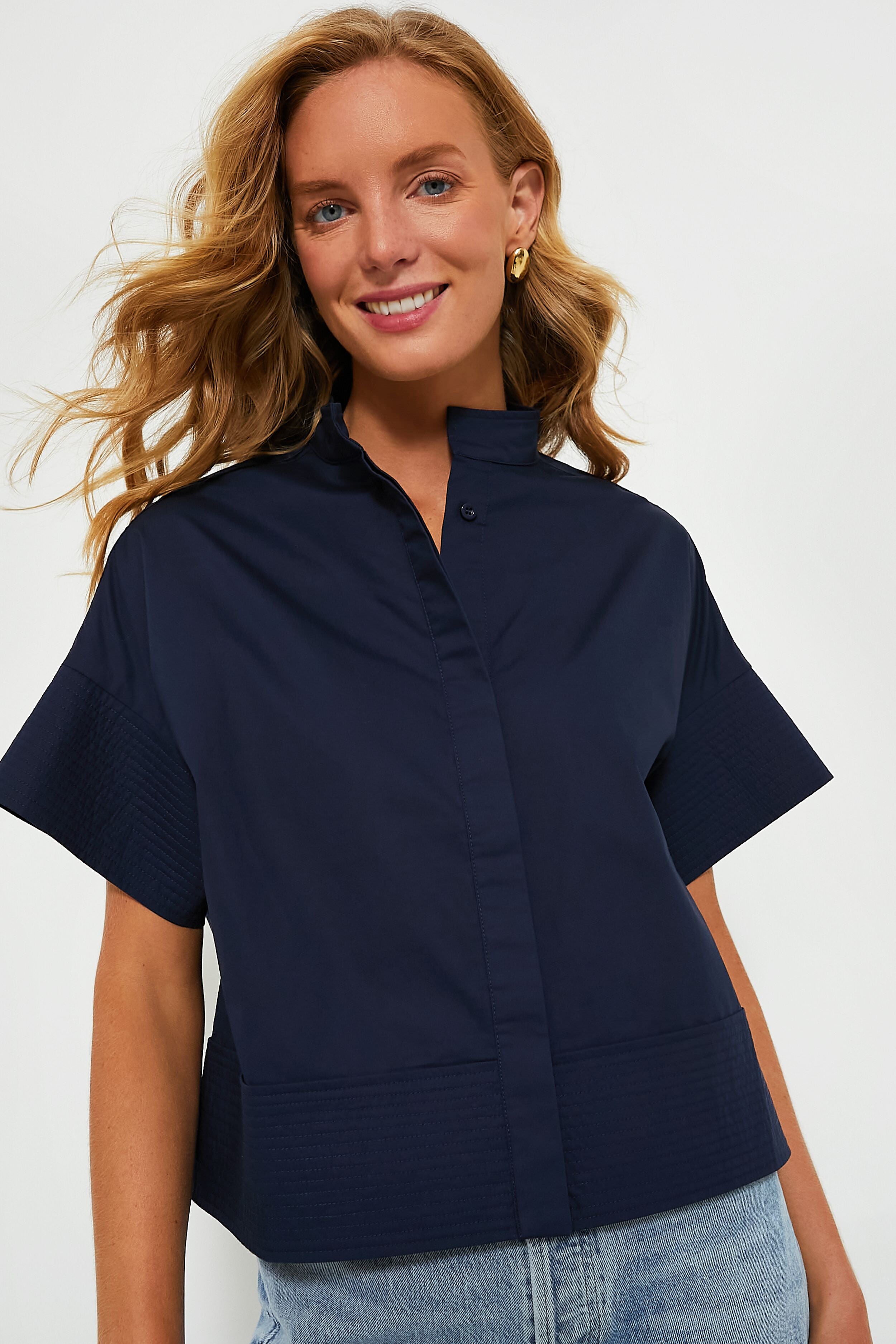 Navy Trapunto Stitch Sofia Shirt | Tuckernuck