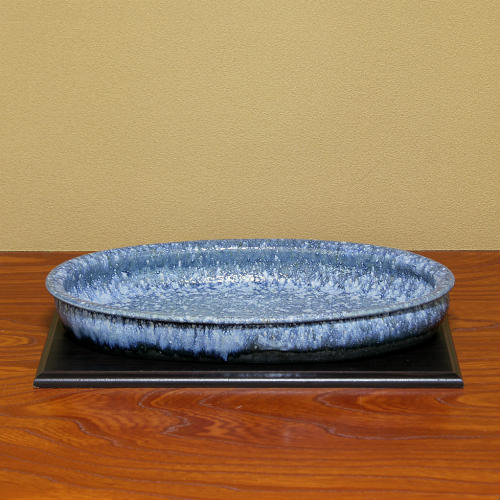楽天市場】信楽焼 水盤 青 窯変 小判 16号 生け花 花器 池坊 小原流
