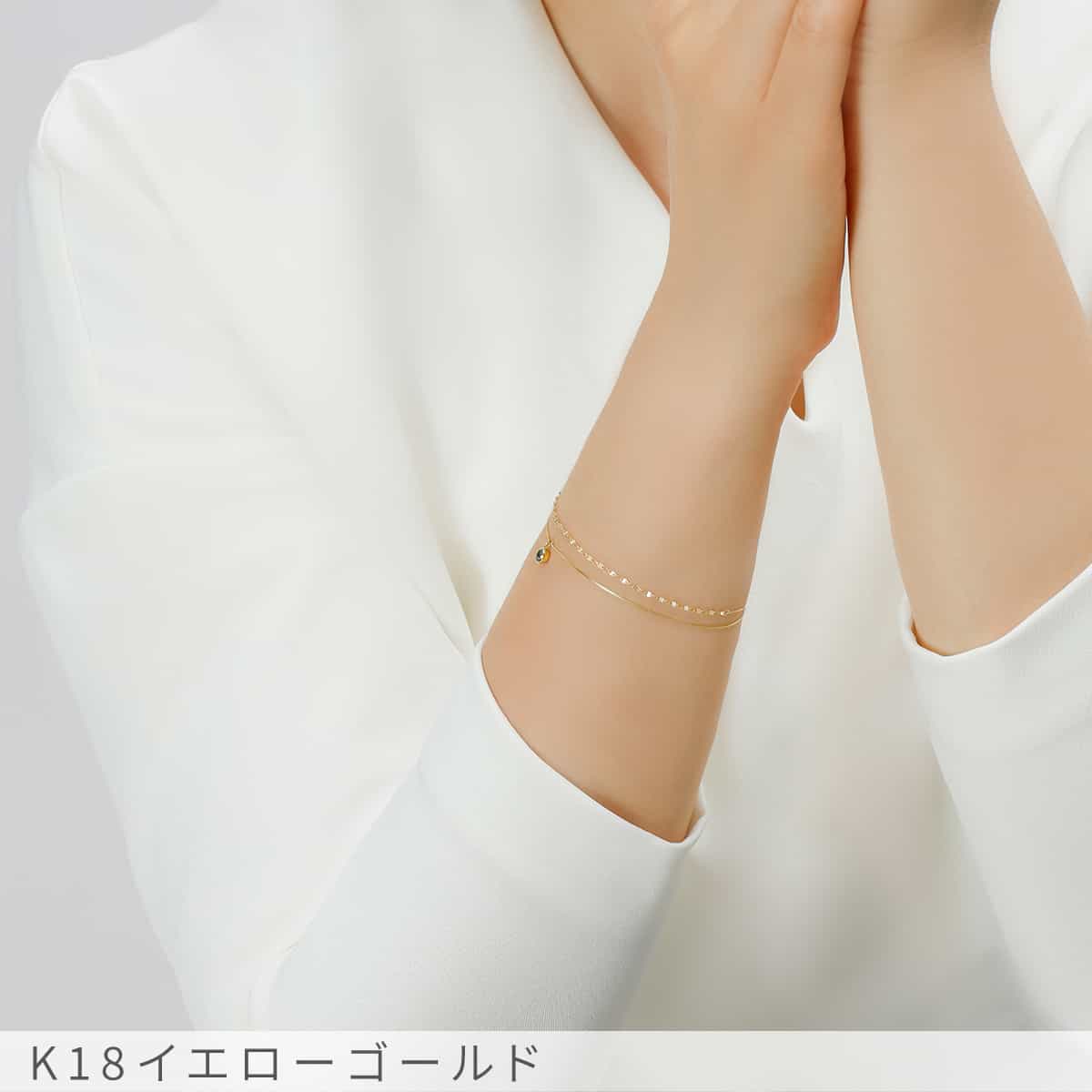 楽天市場】アクアマリン 2連 ブレスレット 18金 イエローゴールド