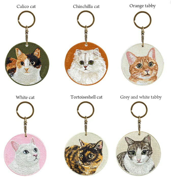 楽天市場】猫キーホルダー シルク両面刺繍 三毛猫 キャット ネコグッズ